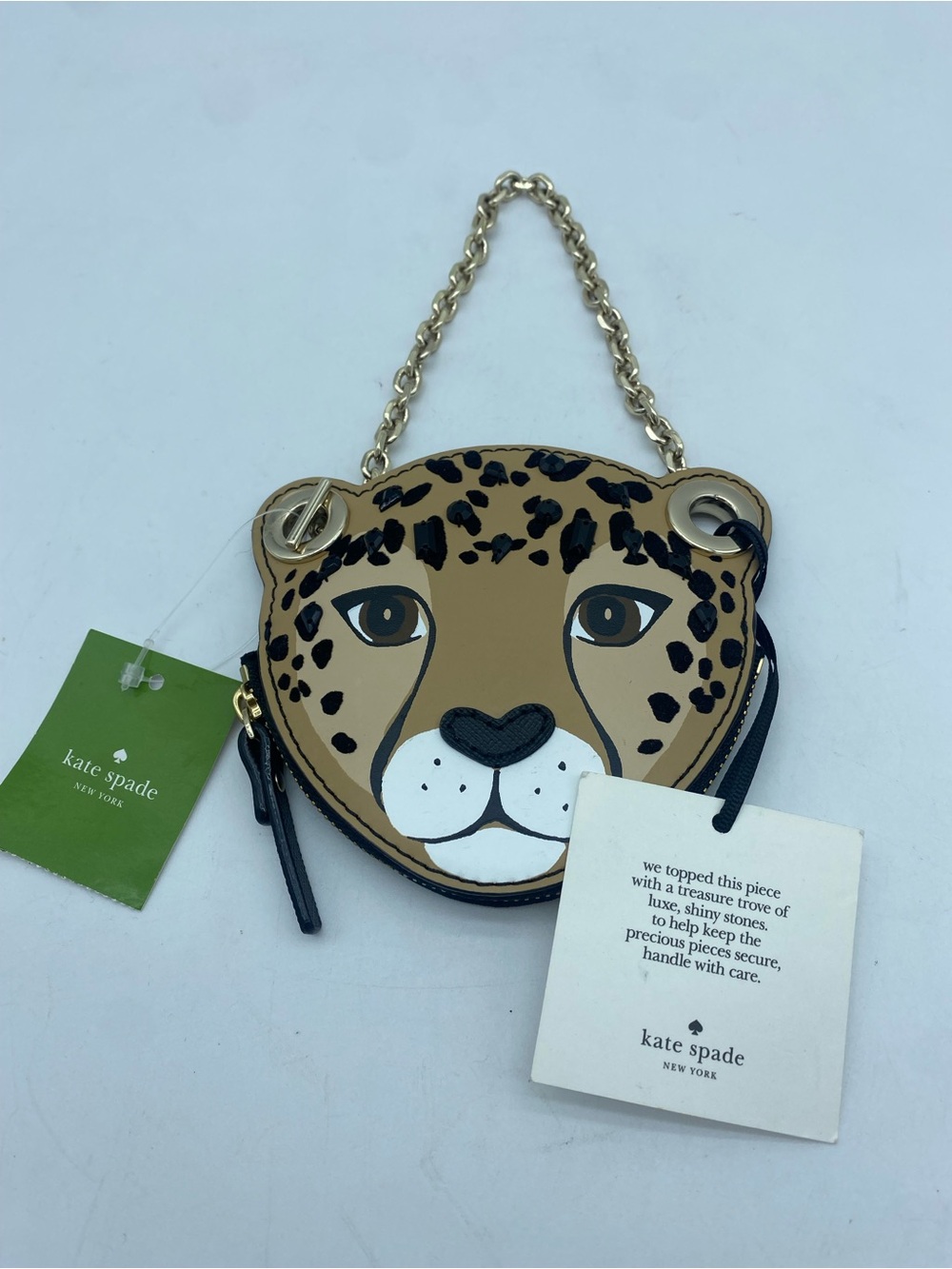 kate spade black leopard coin purse with gold hardware